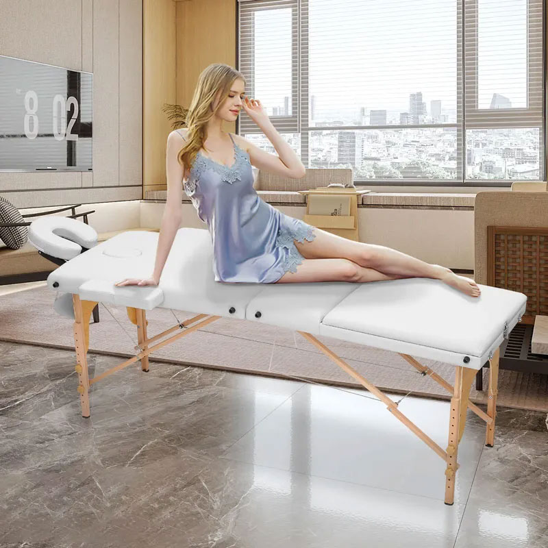 Portable massage bed – white wood – available in Cyprus