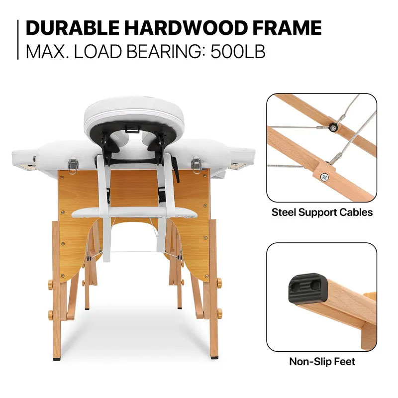 White wooden portable massage table with carry case – Cyprus stock